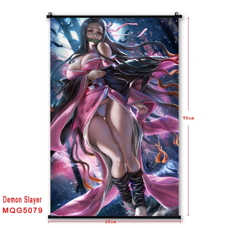 Demon Slayer Kimets  Anime black Plastic rod Cloth painting Wall Scroll 60X90CM MQG5079