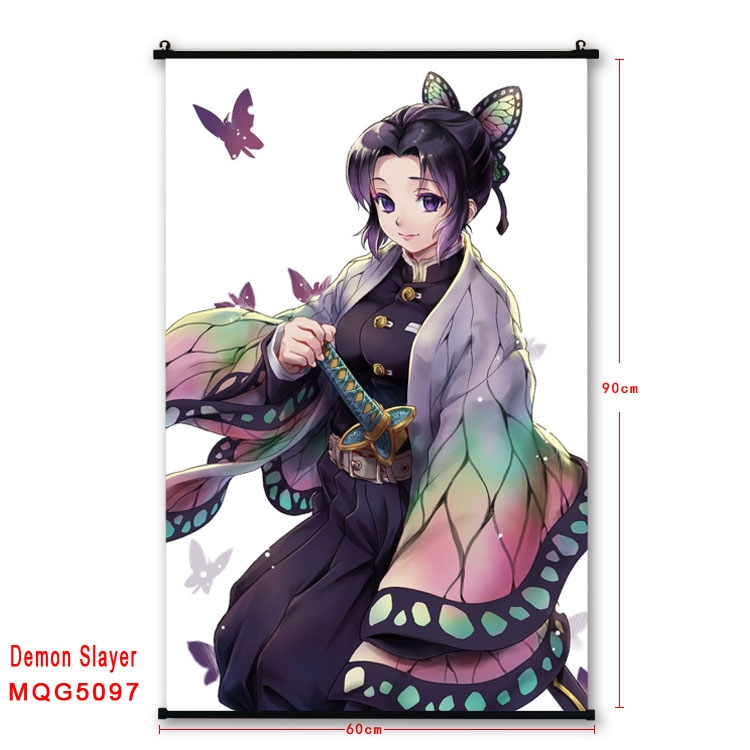 Demon Slayer Kimets  Anime black Plastic rod Cloth painting Wall Scroll 60X90CM MQG5097