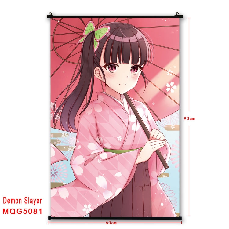 Demon Slayer Kimets  Anime black Plastic rod Cloth painting Wall Scroll 60X90CM MQG5081