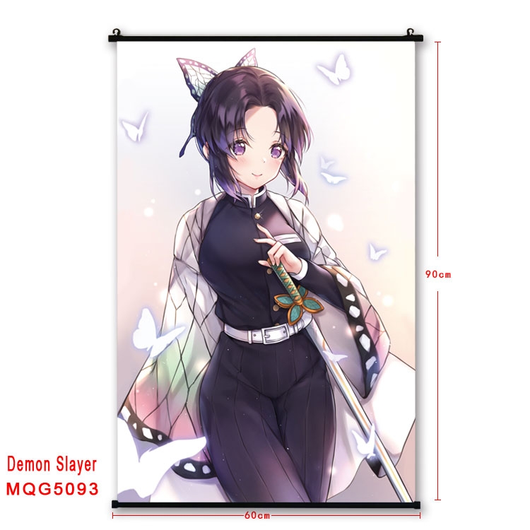 Demon Slayer Kimets  Anime black Plastic rod Cloth painting Wall Scroll 60X90CM MQG5093