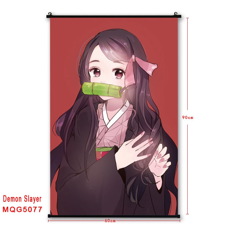 Demon Slayer Kimets  Anime black Plastic rod Cloth painting Wall Scroll 60X90CM MQG5077