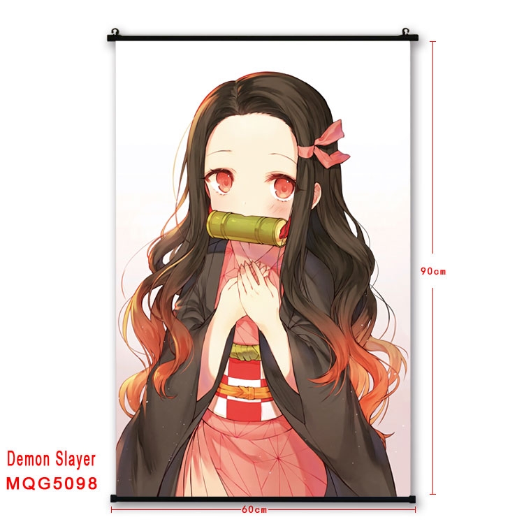 Demon Slayer Kimets  Anime black Plastic rod Cloth painting Wall Scroll 60X90CM MQG5099