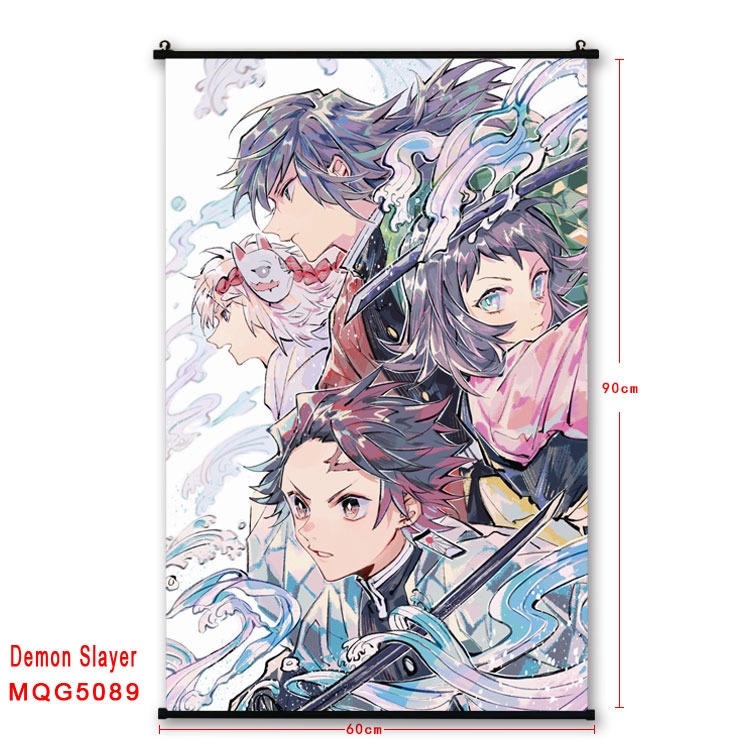 Demon Slayer Kimets  Anime black Plastic rod Cloth painting Wall Scroll 60X90CM MQG5089