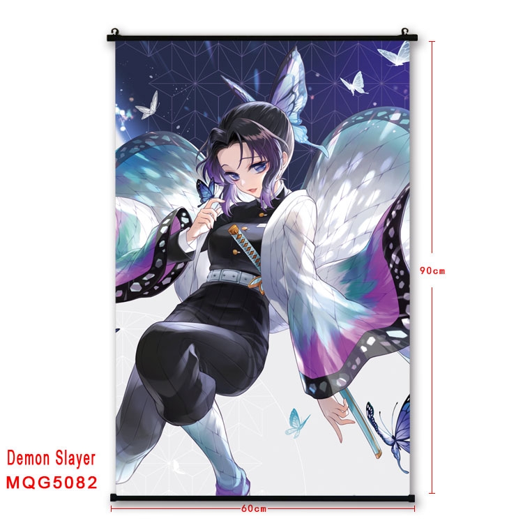 Demon Slayer Kimets  Anime black Plastic rod Cloth painting Wall Scroll 60X90CM MQG5082