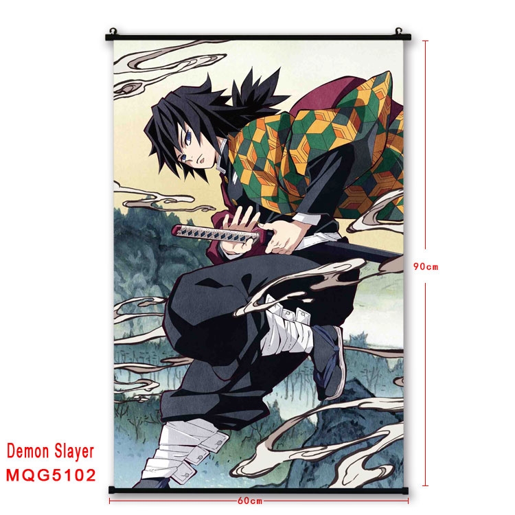 Demon Slayer Kimets  Anime black Plastic rod Cloth painting Wall Scroll 60X90CM MQG5102