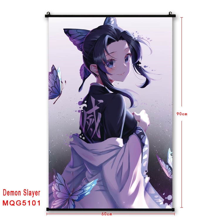 Demon Slayer Kimets  Anime black Plastic rod Cloth painting Wall Scroll 60X90CM MQG5101
