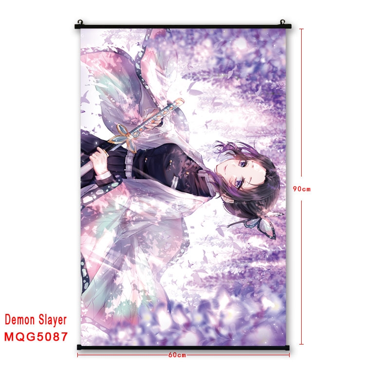 Demon Slayer Kimets  Anime black Plastic rod Cloth painting Wall Scroll 60X90CM MQG5087