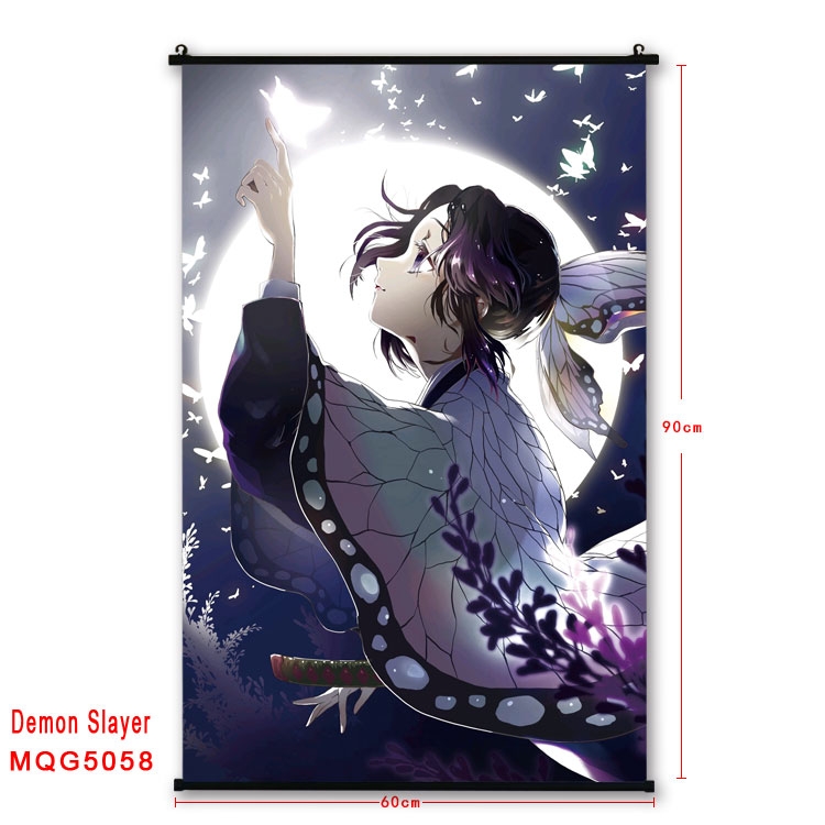 Demon Slayer Kimets  Anime black Plastic rod Cloth painting Wall Scroll 60X90CM MQG5058