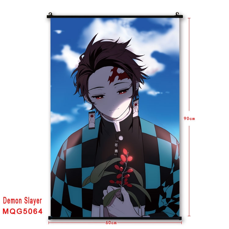 Demon Slayer Kimets  Anime black Plastic rod Cloth painting Wall Scroll 60X90CM MQG5062