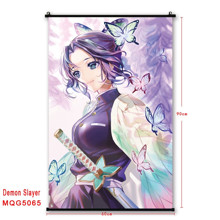 Demon Slayer Kimets  Anime black Plastic rod Cloth painting Wall Scroll 60X90CM MQG5065