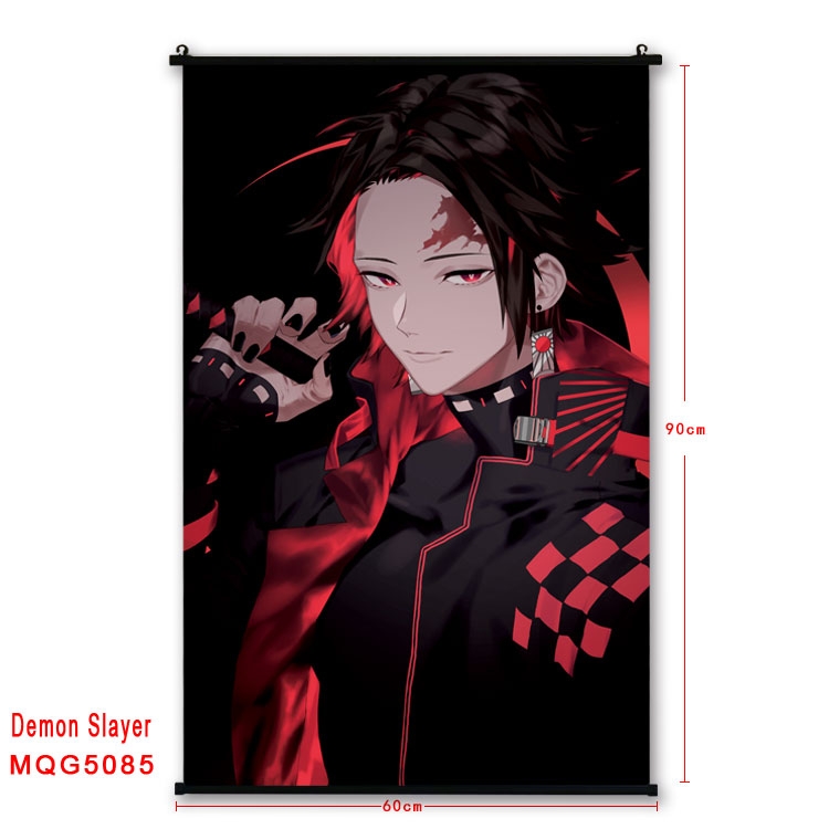 Demon Slayer Kimets  Anime black Plastic rod Cloth painting Wall Scroll 60X90CM MQG5085