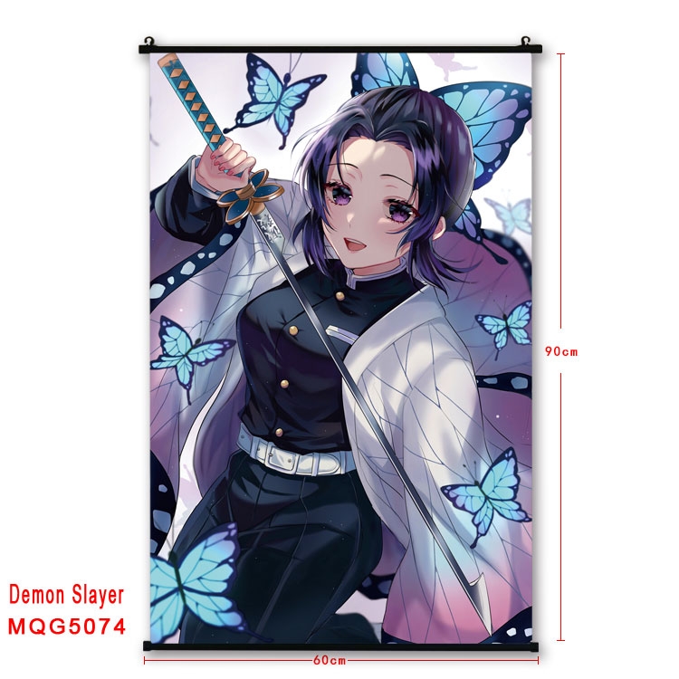 Demon Slayer Kimets  Anime black Plastic rod Cloth painting Wall Scroll 60X90CM MQG5074