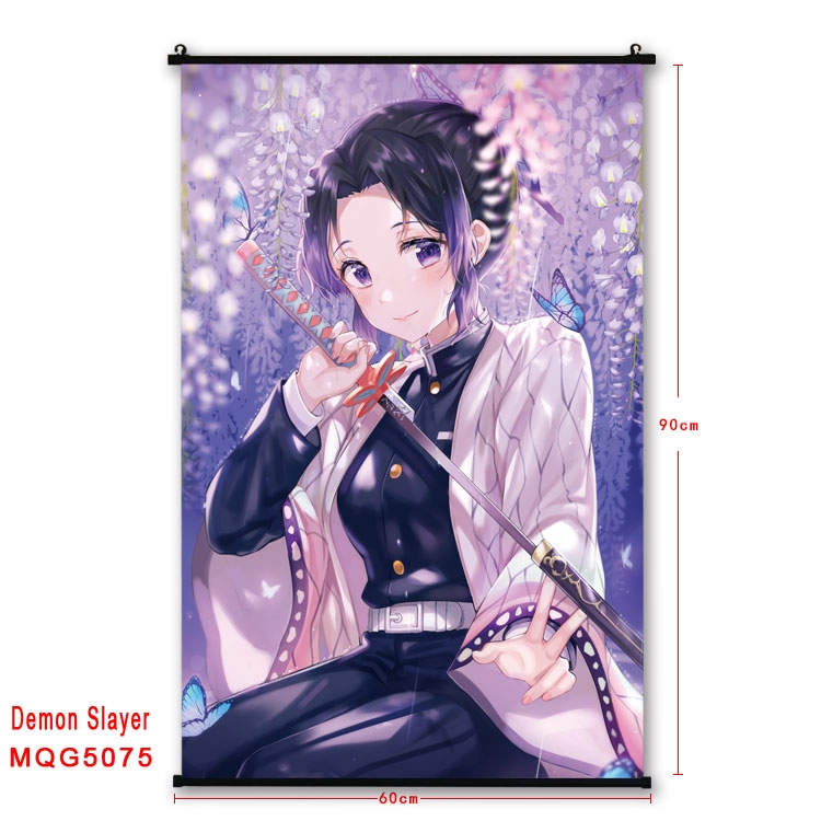 Demon Slayer Kimets  Anime black Plastic rod Cloth painting Wall Scroll 60X90CM MQG5075