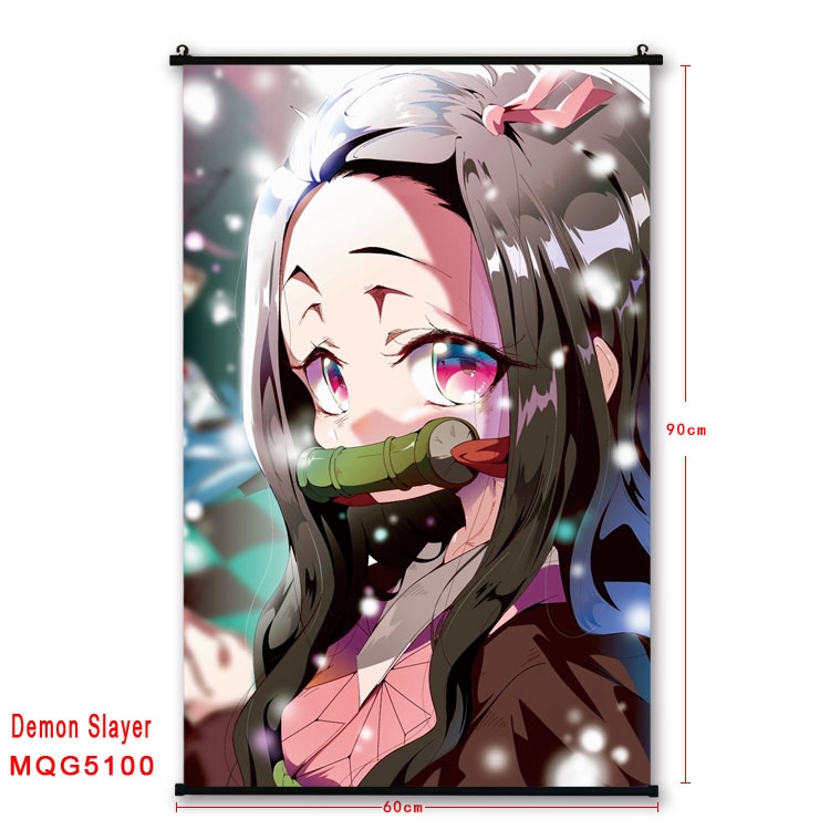 Demon Slayer Kimets  Anime black Plastic rod Cloth painting Wall Scroll 60X90CM MQG5100