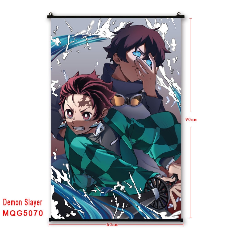 Demon Slayer Kimets  Anime black Plastic rod Cloth painting Wall Scroll 60X90CM MQG5070