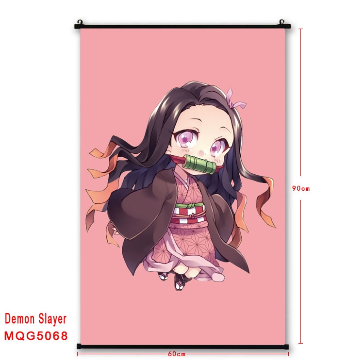 Demon Slayer Kimets  Anime black Plastic rod Cloth painting Wall Scroll 60X90CM MQG5068