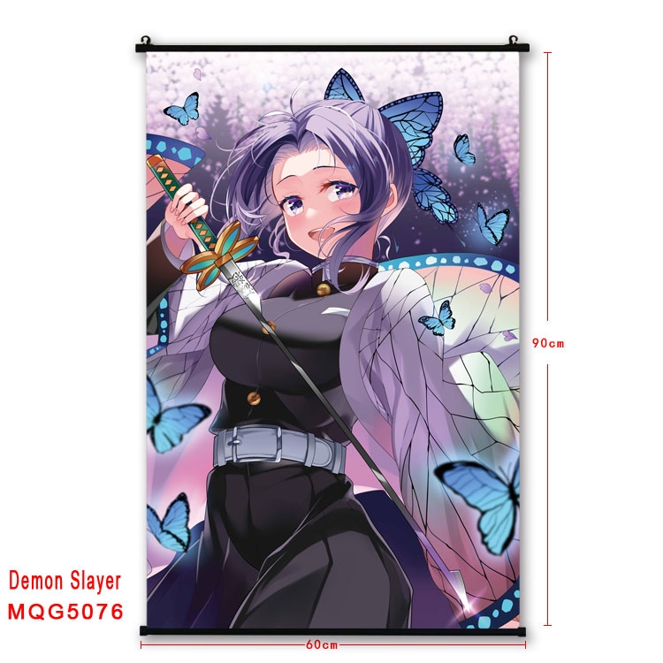 Demon Slayer Kimets  Anime black Plastic rod Cloth painting Wall Scroll 60X90CM MQG5076