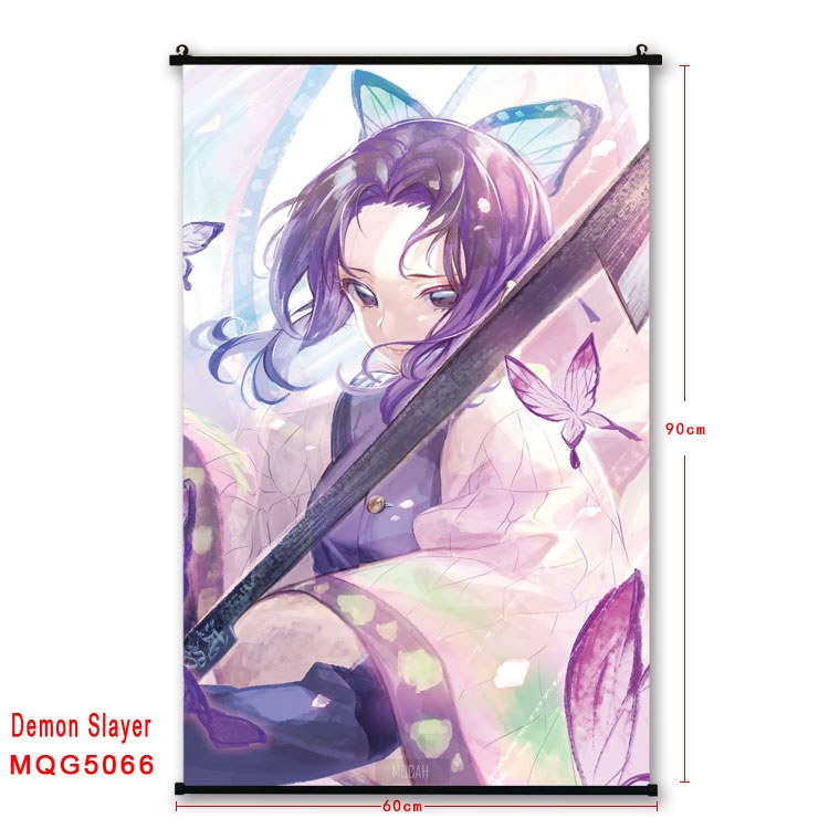 Demon Slayer Kimets  Anime black Plastic rod Cloth painting Wall Scroll 60X90CM MQG5066