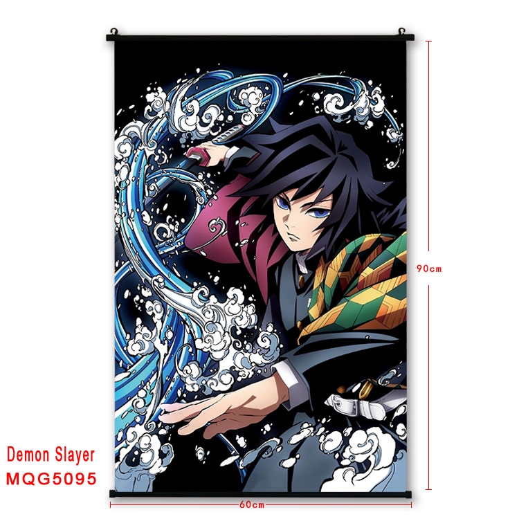 Demon Slayer Kimets  Anime black Plastic rod Cloth painting Wall Scroll 60X90CM MQG5095