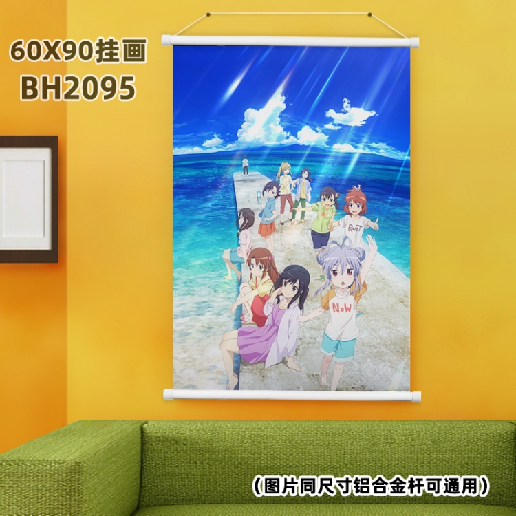 Non Non Biyori  White Plastic rod Cloth painting Wall Scroll 60X90CM BH2095