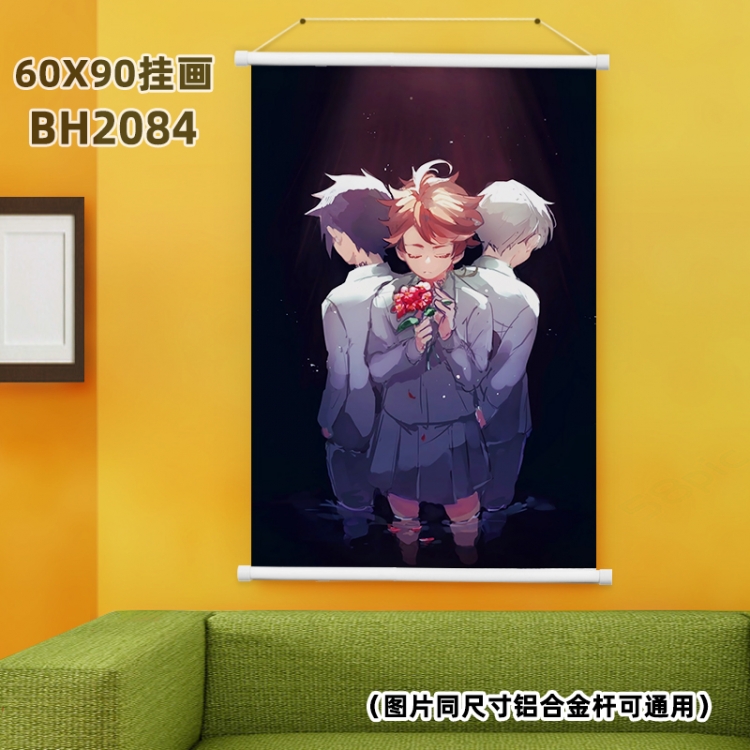 The Promised Neverland White Plastic rod Cloth painting Wall Scroll 60X90CM BH2084