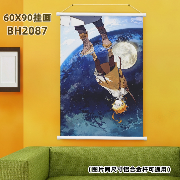 The Promised Neverland White Plastic rod Cloth painting Wall Scroll 60X90CM BH2087