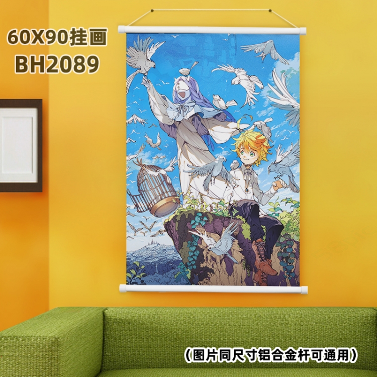 The Promised Neverland White Plastic rod Cloth painting Wall Scroll 60X90CM BH2089