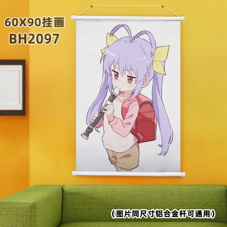 Non Non Biyori  White Plastic rod Cloth painting Wall Scroll 60X90CM BH2097