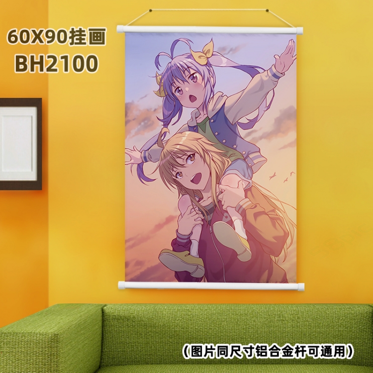 Non Non Biyori  White Plastic rod Cloth painting Wall Scroll 60X90CM BH2100