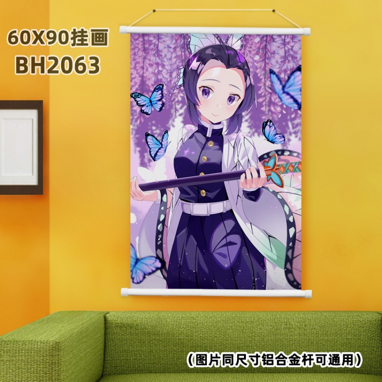 Demon Slayer Kimets White Plastic rod Cloth painting Wall Scroll 60X90CM BH2063