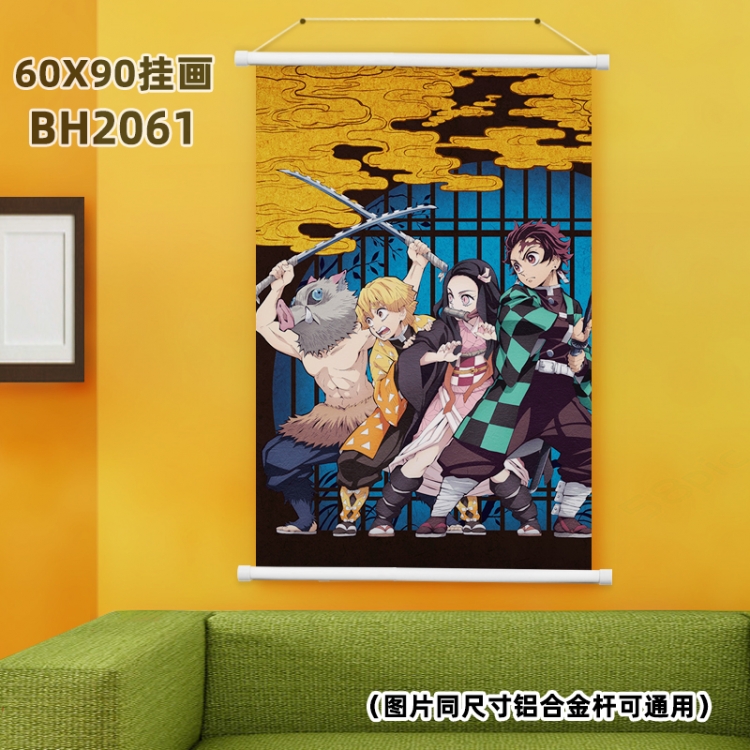 Demon Slayer Kimets White Plastic rod Cloth painting Wall Scroll 60X90CM BH2061