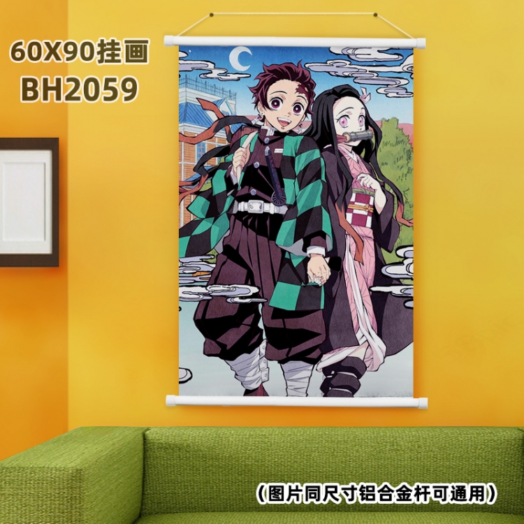 Demon Slayer Kimets White Plastic rod Cloth painting Wall Scroll 60X90CM BH2059