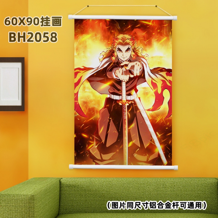 Demon Slayer Kimets White Plastic rod Cloth painting Wall Scroll 60X90CM BH2058