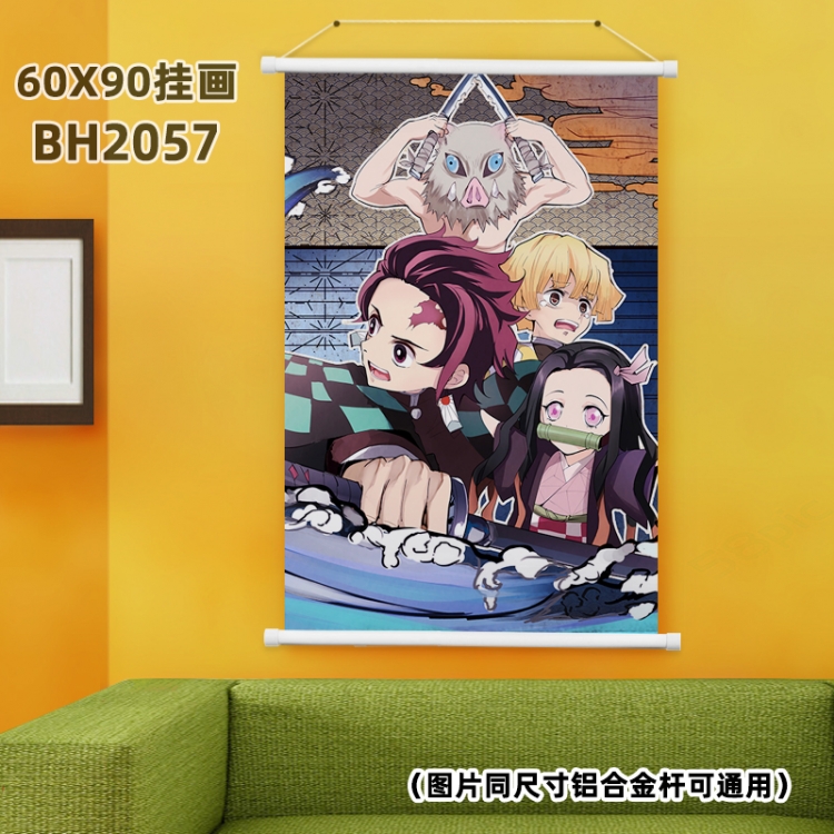 Demon Slayer Kimets White Plastic rod Cloth painting Wall Scroll 60X90CM BH2057