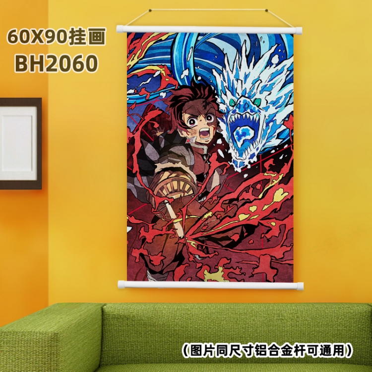 Demon Slayer Kimets White Plastic rod Cloth painting Wall Scroll 60X90CM BH2060