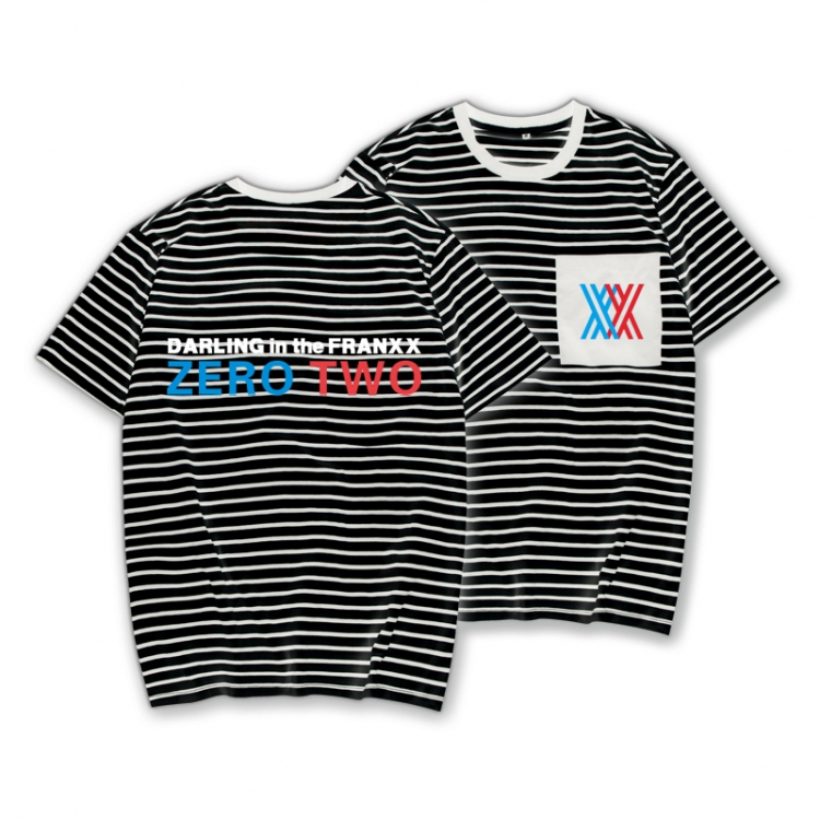 DARLING in the FRANXX Striped Letters Color Loose Short Sleeve T-Shirt from S to XXXL