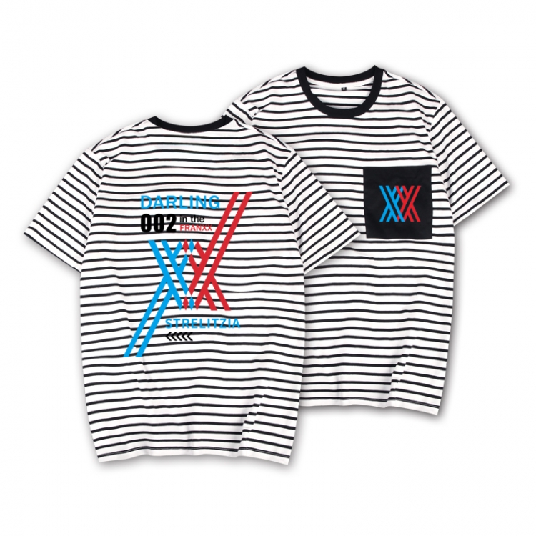 DARLING in the FRANXX Striped Letters Color Loose Short Sleeve T-Shirt from S to XXXL
