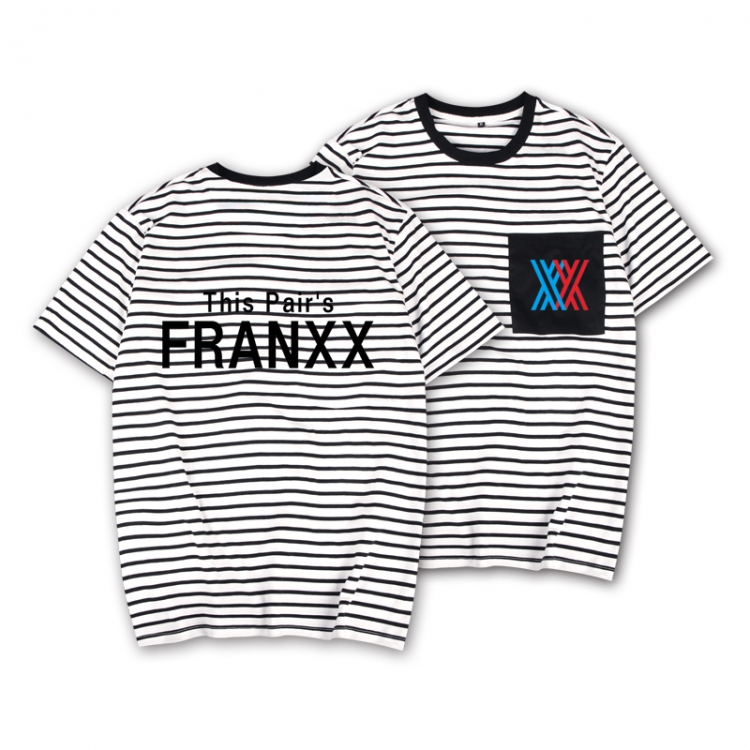 DARLING in the FRANXX Striped Letters Color Loose Short Sleeve T-Shirt from S to XXXL