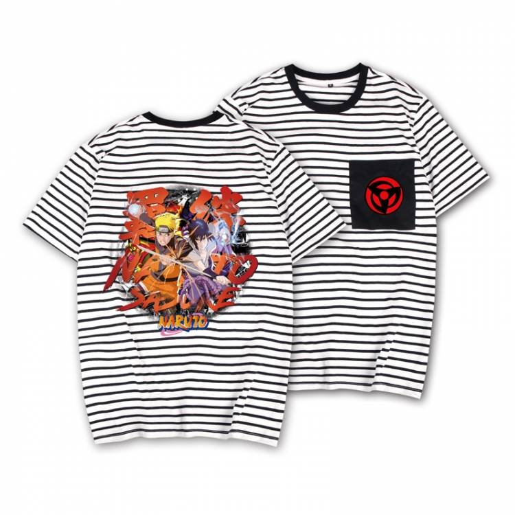 Naruto Striped Letters Color Loose Short Sleeve T-Shirt from S to XXXL