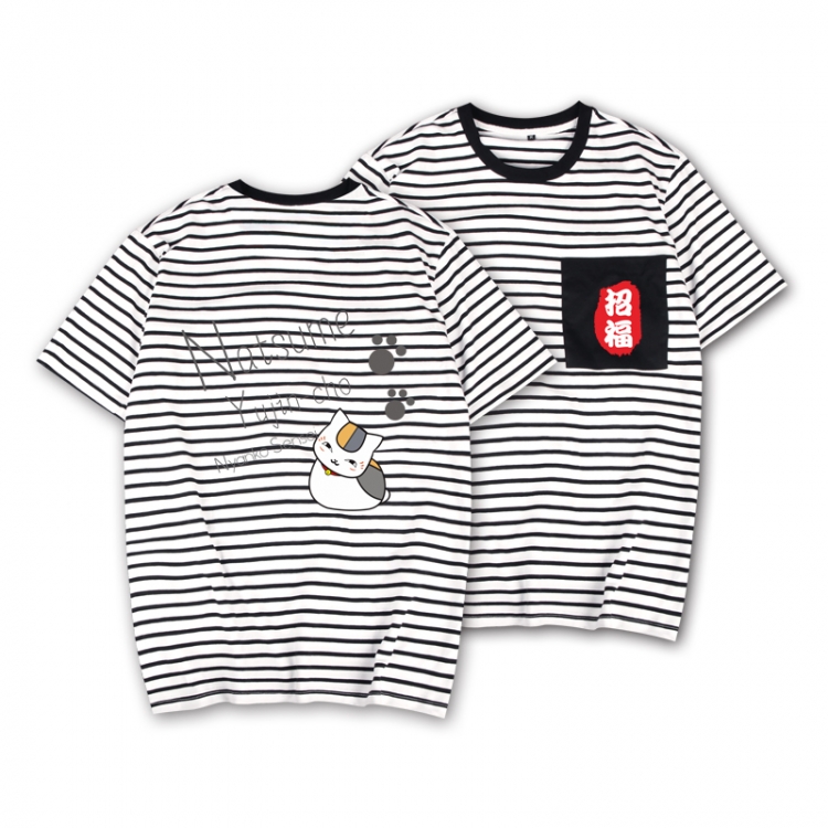 Natsume_Yuujintyou Striped Letters Color Loose Short Sleeve T-Shirt from S to XXXL