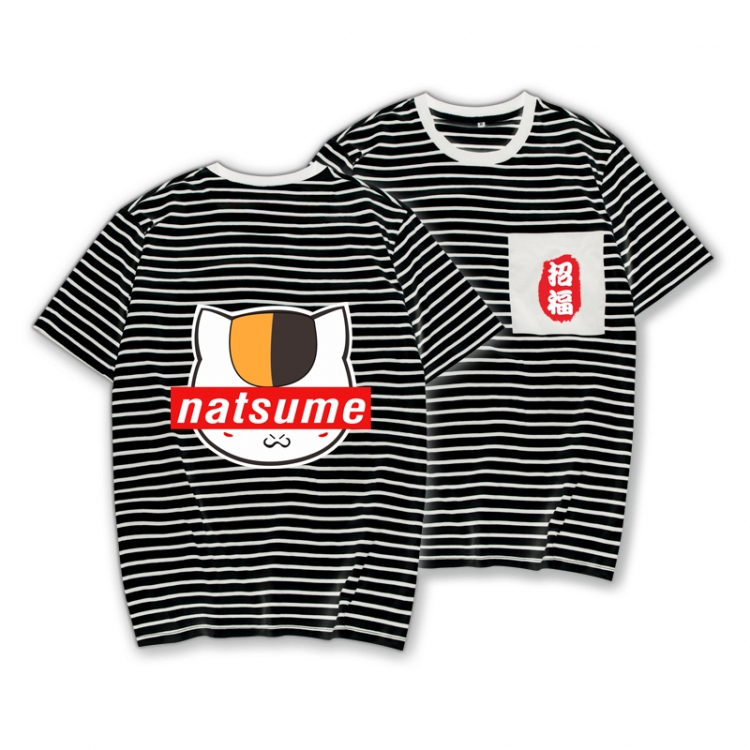 Natsume_Yuujintyou Striped Letters Color Loose Short Sleeve T-Shirt from S to XXXL