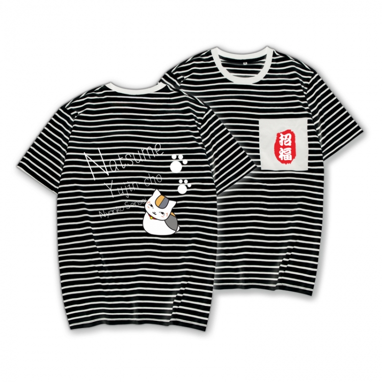 Natsume_Yuujintyou Striped Letters Color Loose Short Sleeve T-Shirt from S to XXXL