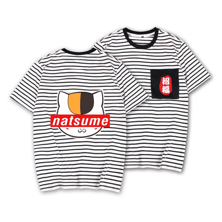 Natsume_Yuujintyou Striped Letters Color Loose Short Sleeve T-Shirt from S to XXXL