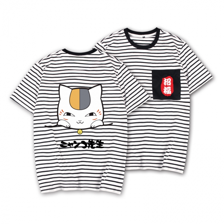 Natsume_Yuujintyou Striped Letters Color Loose Short Sleeve T-Shirt from S to XXXL