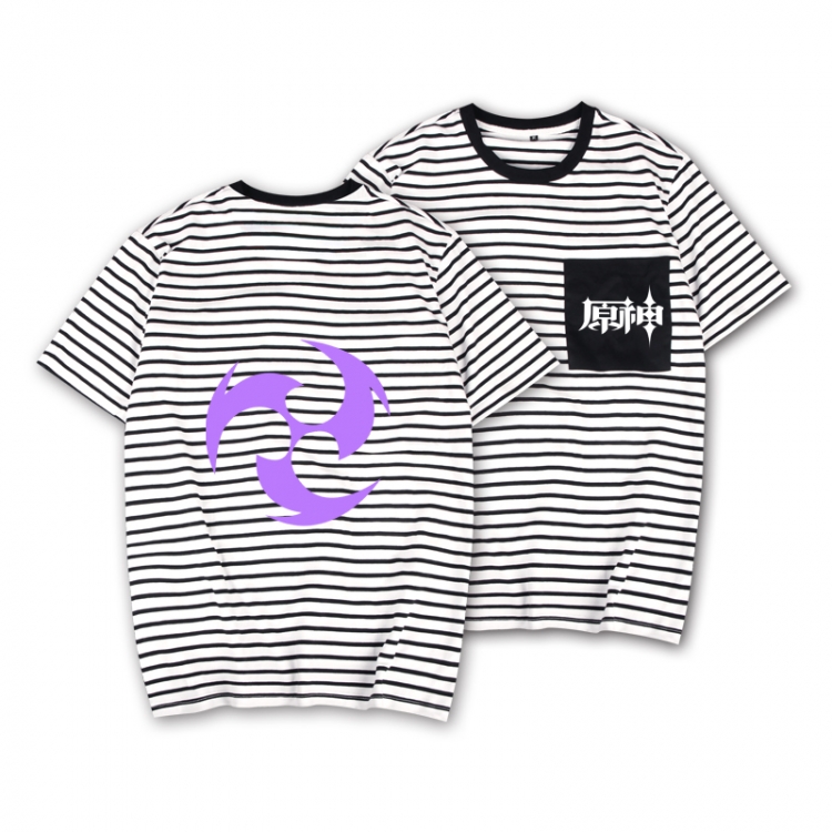 Genshin Impact  Striped Letters Color Loose Short Sleeve T-Shirt from S to XXXL