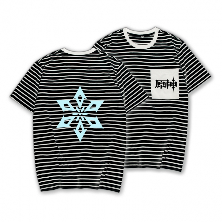 Genshin Impact  Striped Letters Color Loose Short Sleeve T-Shirt from S to XXXL