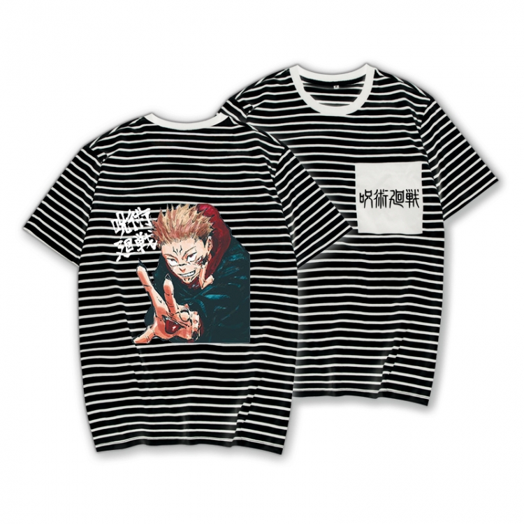 Jujutsu Kaisen Striped Letters Color Loose Short Sleeve T-Shirt from S to XXXL