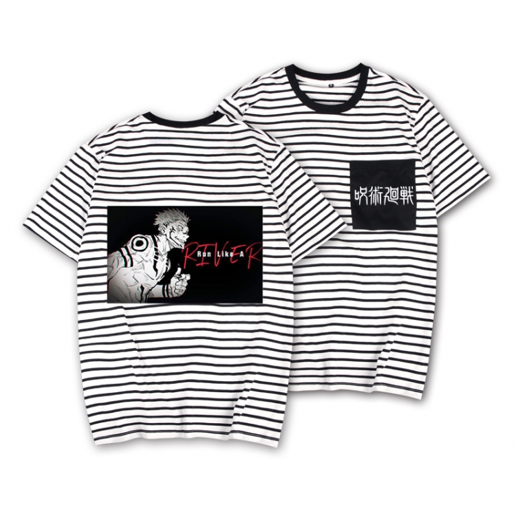 Jujutsu Kaisen Striped Letters Color Loose Short Sleeve T-Shirt from S to XXXL