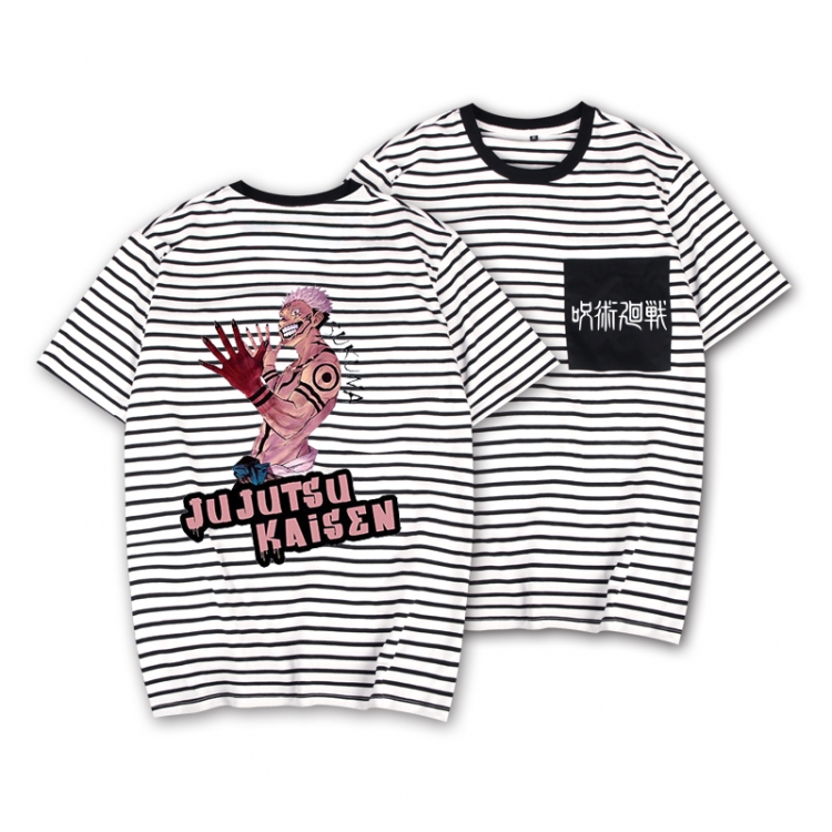 Jujutsu Kaisen Striped Letters Color Loose Short Sleeve T-Shirt from S to XXXL