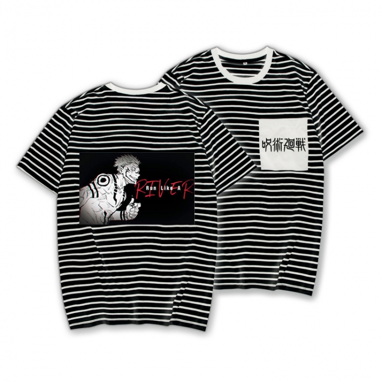 Jujutsu Kaisen Striped Letters Color Loose Short Sleeve T-Shirt from S to XXXL